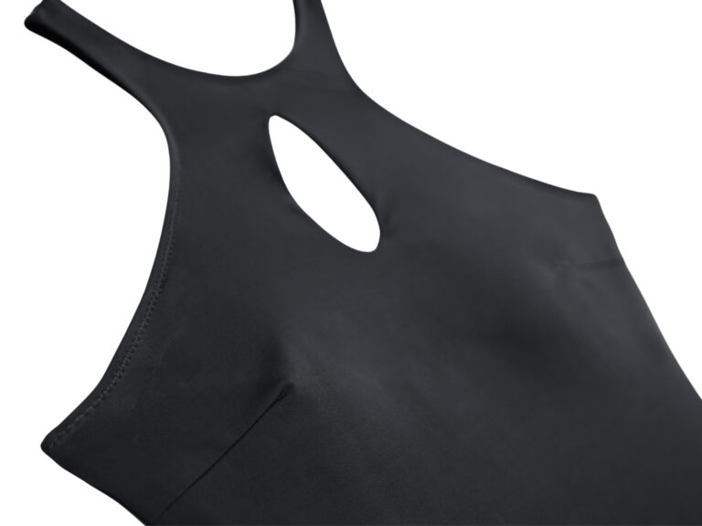 Bound edges around the armhole and water-drop cut-out