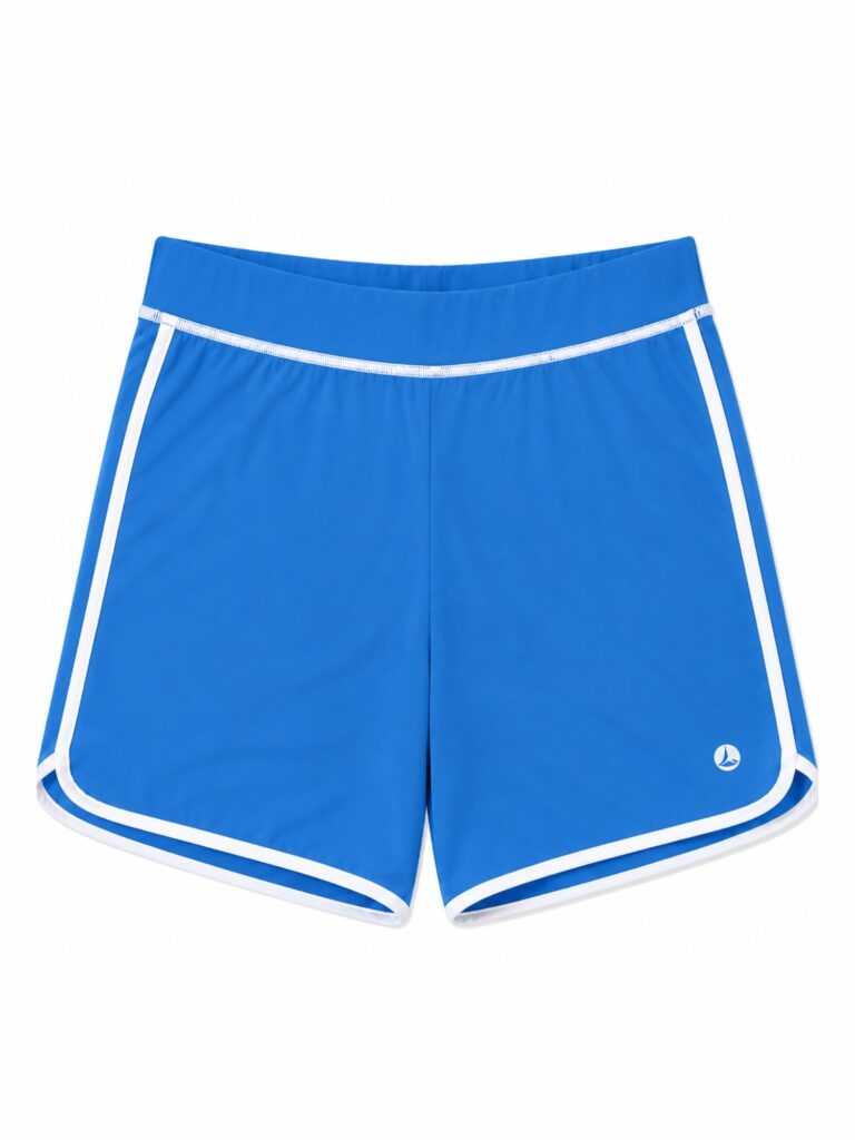 Flat lay of the Cala high-waist boyshort in cornflower blue with white binding