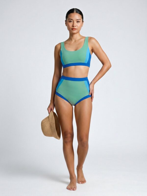 Leda Sport Zeta Color-Block Two-Piece Swimsuit Matcha Green