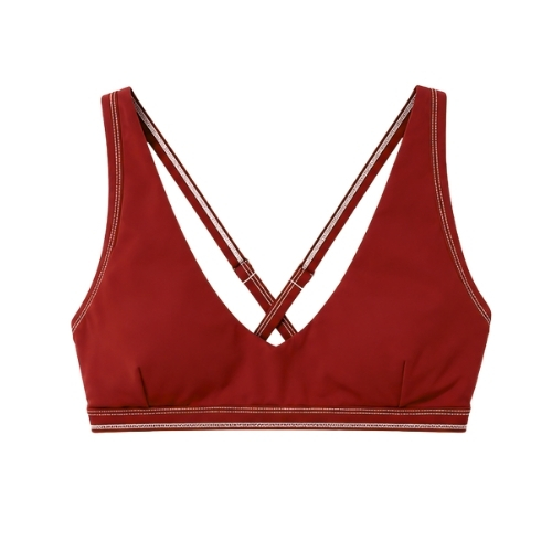 Flat lay of the Cala U-neck swim top in syrah red