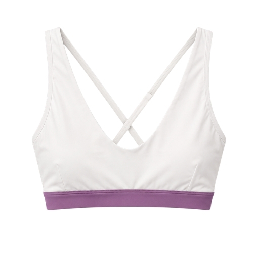 Flat lay of the cream white Cala U-neck swim top with cross-back straps and a wildrose band