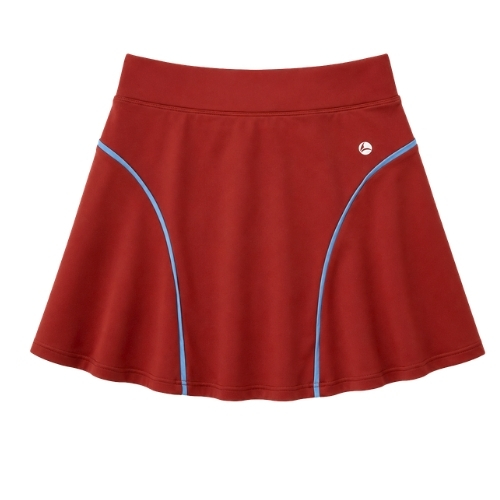 Flat lay of the Siena high-waist swim skort in syrah red