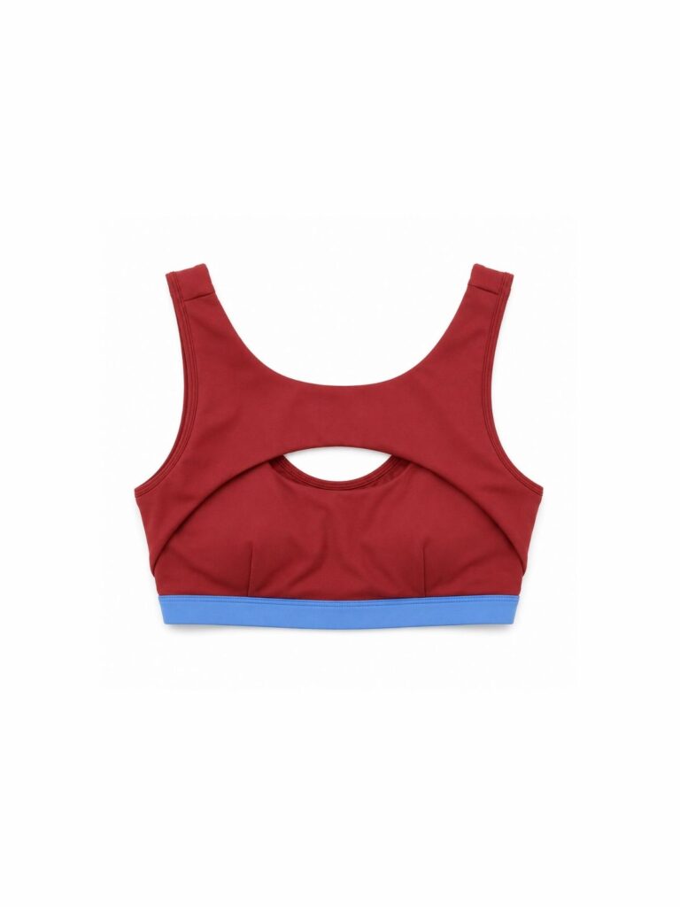 Flat lay of the Siena cutout swim top in syrah red