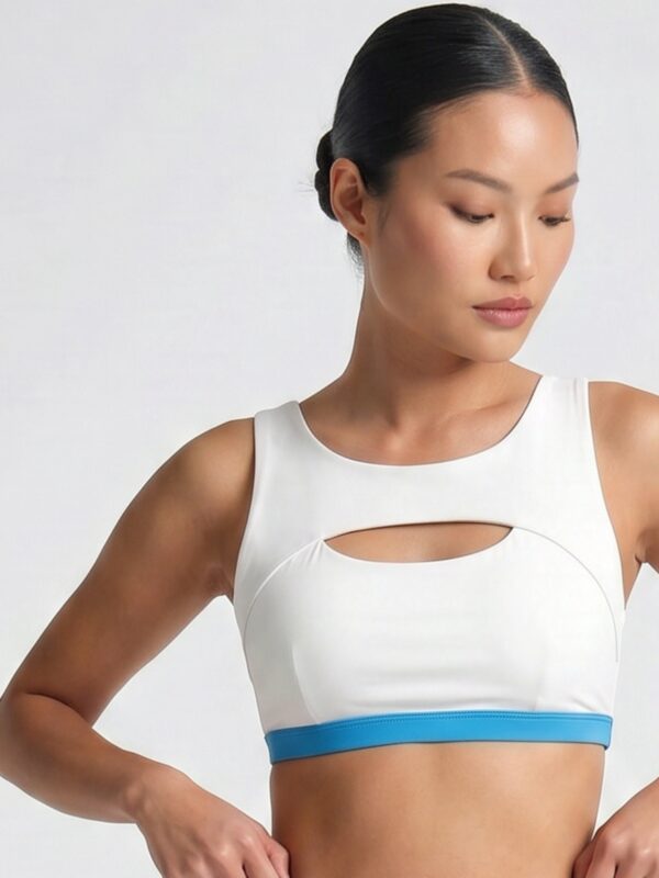 Leda Sport Siena Cutout Color-Block Swim Top Cream White