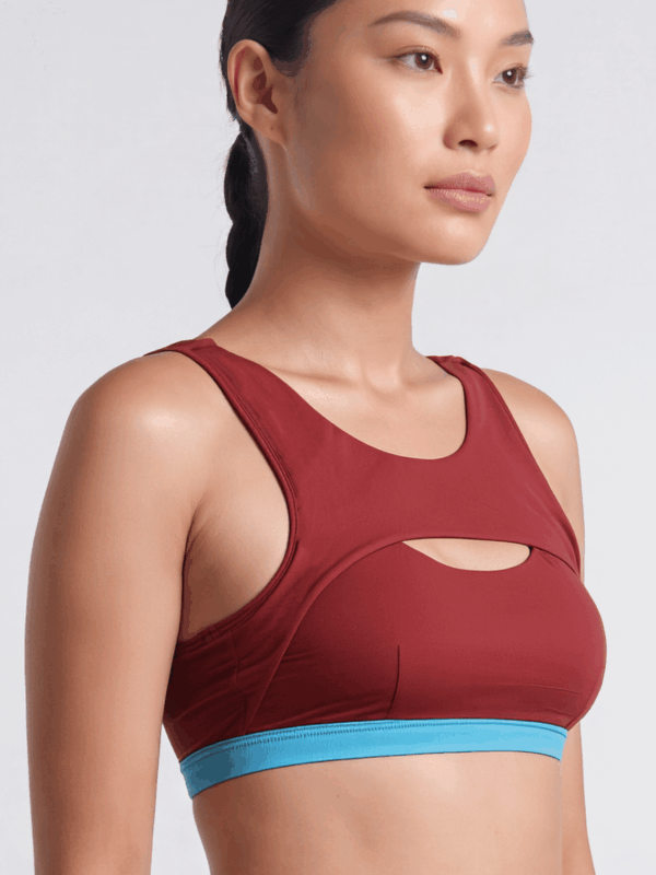 Leda Sport Siena Cutout Color-Block Swim Top Syrah Red